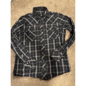 Carbon Black Western Shirt Men Small Black Plaid Excellent Pearl Snap Yoke